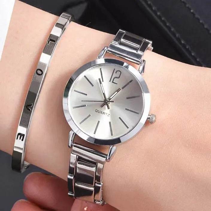 2pcs Narrow Strap Steel Strap Bracelet and Quartz Watch women - Velora