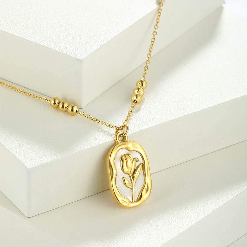 Simple Rose White Shell Pendant Necklace For Women - Velora