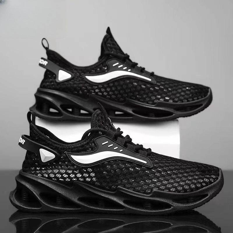 Men's Lace-up Sneakers Mesh Sports Shoes Fashion Hollow-sole Low Top Running Shoes - Velora