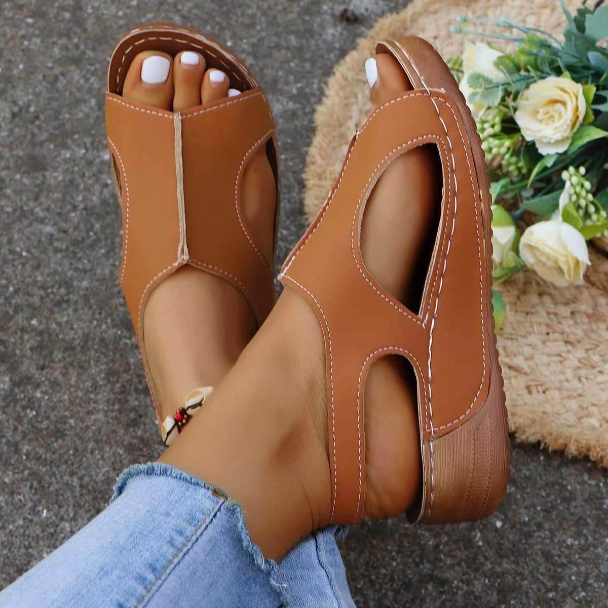 New Summer Wedges Sandals With Elastic Band Design Casual Fish Mouth Shoes For Women - Velora