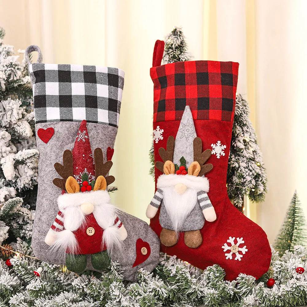 Plaid Three-dimensional Couple Faceless Doll Christmas Stockings Christmas Eve Gift Bag Candy Bag - Velora
