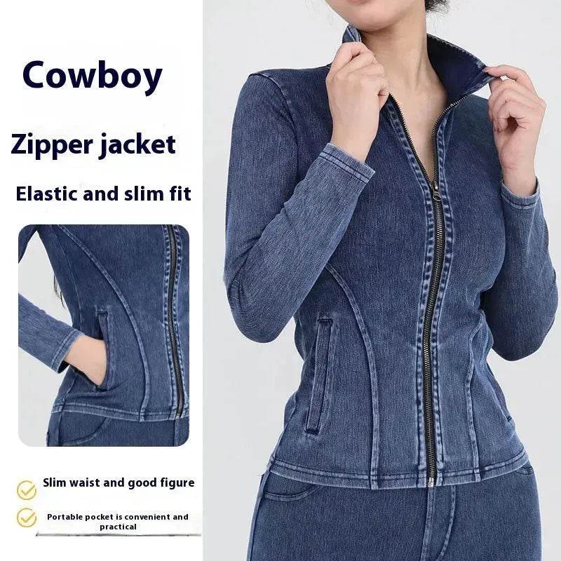 Fashion Slim fit Zipper High neck Denim Jacket for women - Velora