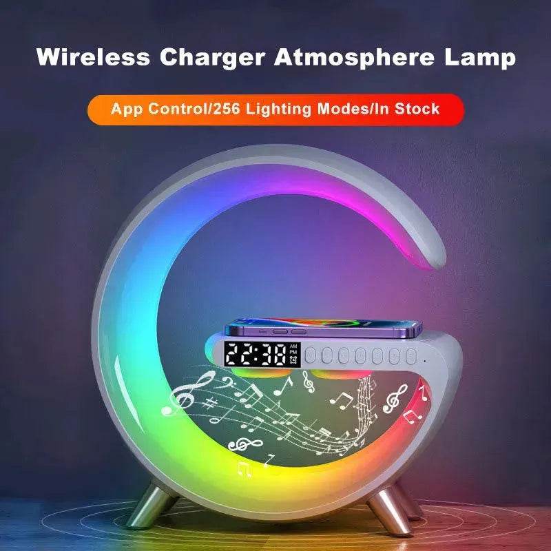 G shaped Wireless Phone Charging Night LED Lamp Bluetooth Speaker - Velora