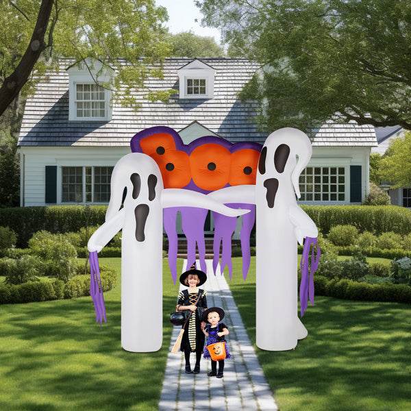 9.8ft White Ghost Arch 3 LED Lights And 2 Colorful Light Plates Halloween Inflatable Decoration - Velora