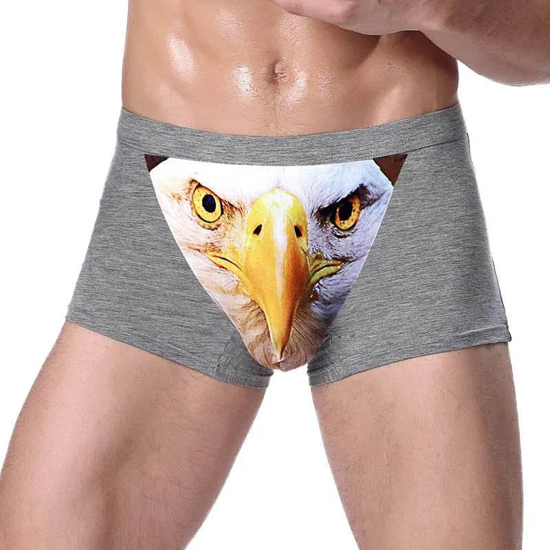 Printed Wolf Head Big Bird Men's Boxer Briefs Underwear - Velora