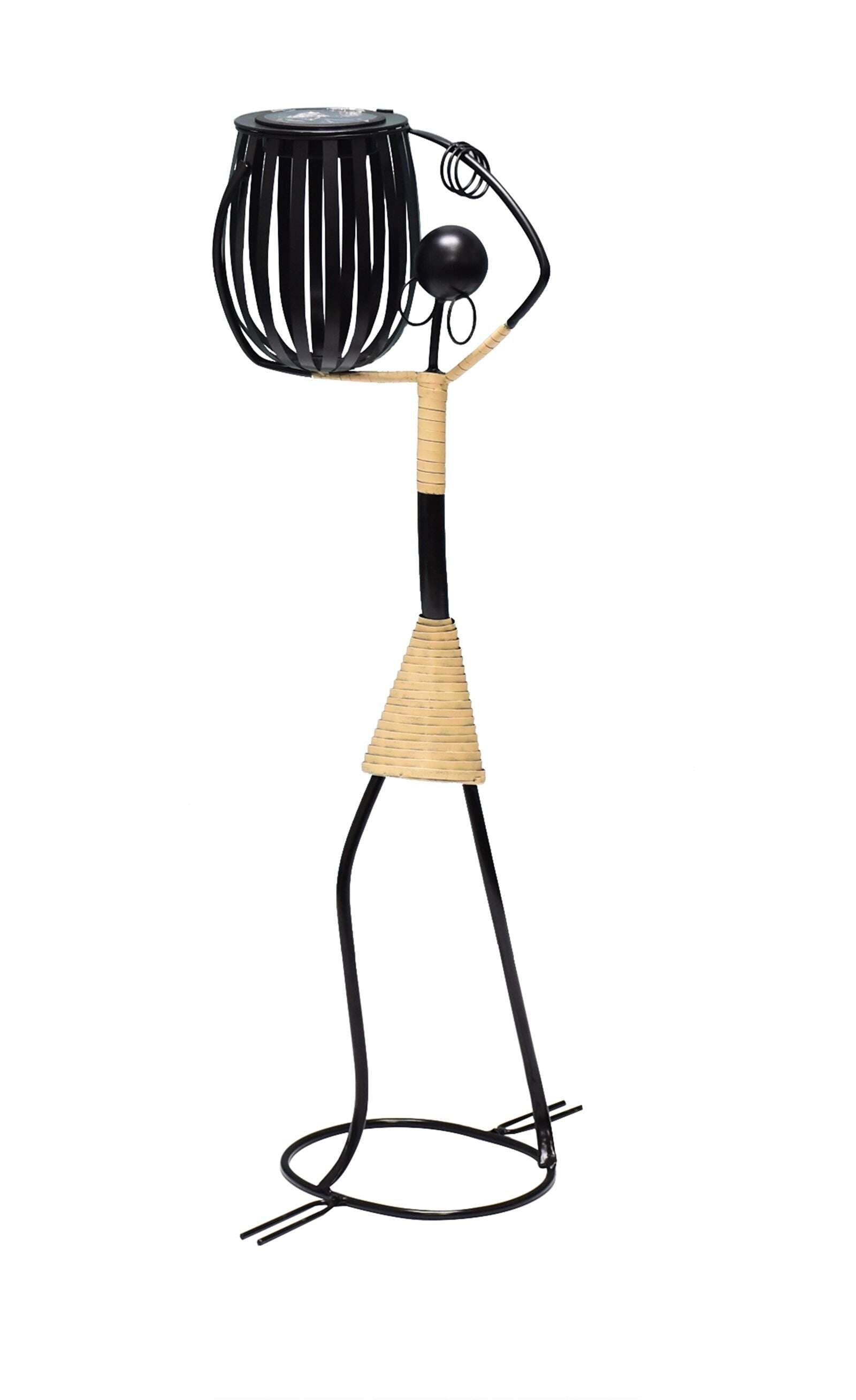 Abstract Tribal Lady Figurine Metal Sculpture On Shoulder with Solar light - Velora Luxury Fashion