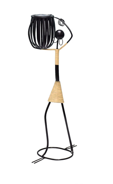 Abstract Tribal Lady Figurine Metal Sculpture On Shoulder with Solar light - Velora Luxury Fashion