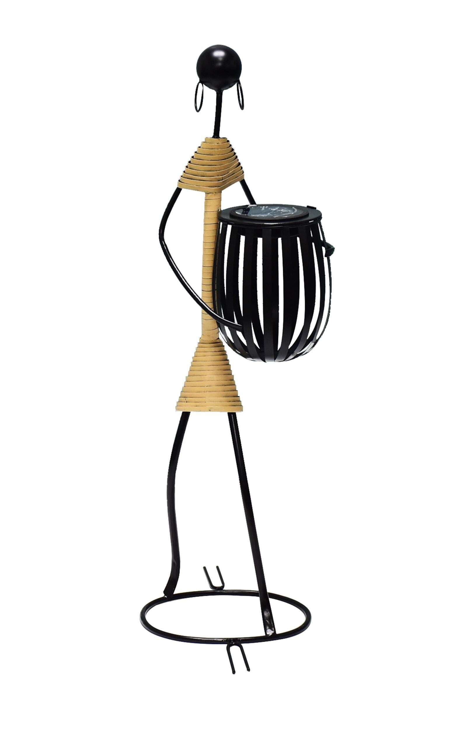 Abstract Tribal Lady Figurine Metal Sculpture holding Solar light - Velora Luxury Fashion