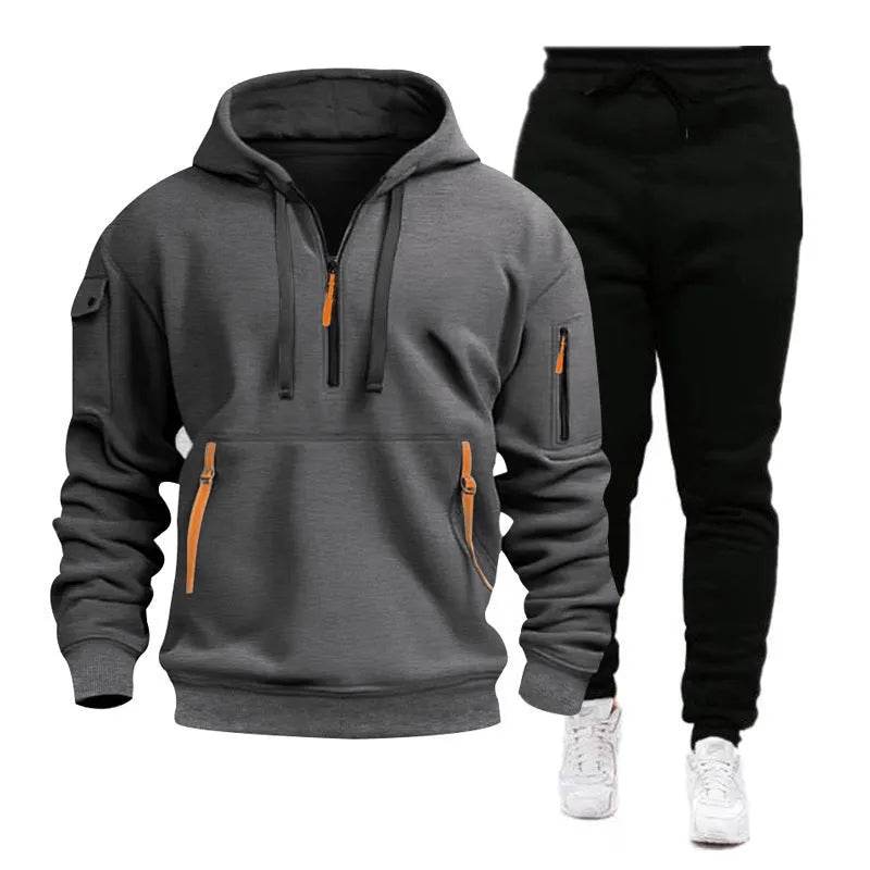 Men's pocket Half Zipper Hoodie Sweatshirt Pullover Sportswear - Velora