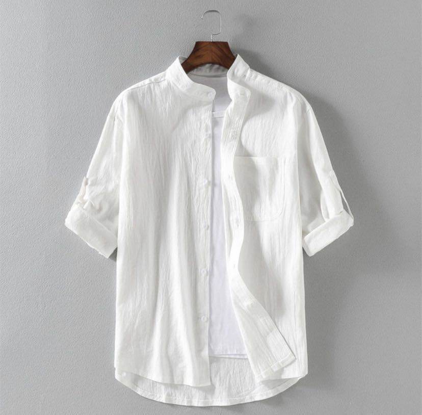 Men's Linen Stand Collar Loose Shirt - Velora