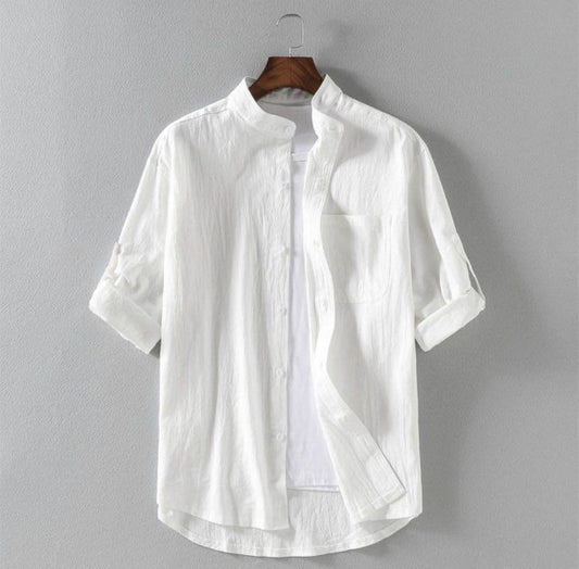 Men's Linen Stand Collar Loose Shirt - Velora