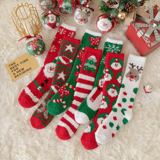 Coral Fleece Stockings Cartoon Thermal Christmas Room Socks - Velora