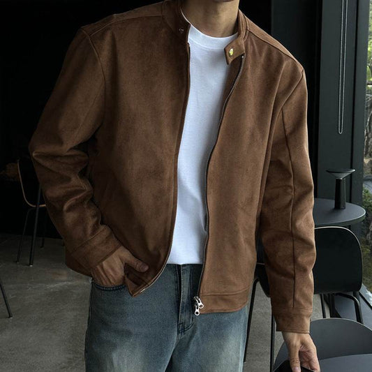 Brown Maillard Stand-up Collar Jacket - Velora