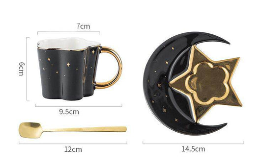 Creative Ceramic Cup With Star And Moon Saucer - Velora