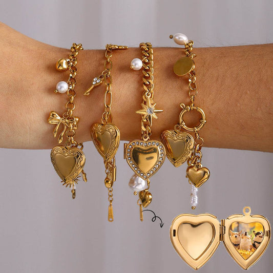 Love Chain Bracelet Fashion Titanium Steel Pearl Bow Bracelet - Velora