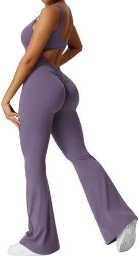 Women Sleeveless Flare Jumpsuits Fitness Yoga Long Pants - Velora