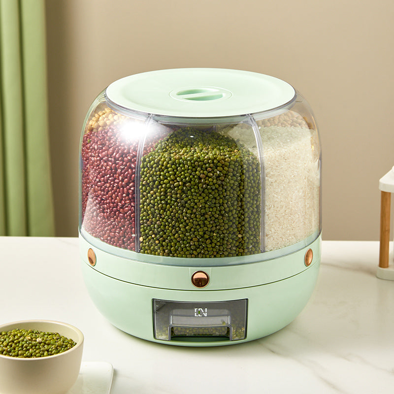 360° Rotating Rice & Grain Storage Container – Sealed Cereal Dispenser with Moisture-Proof Design