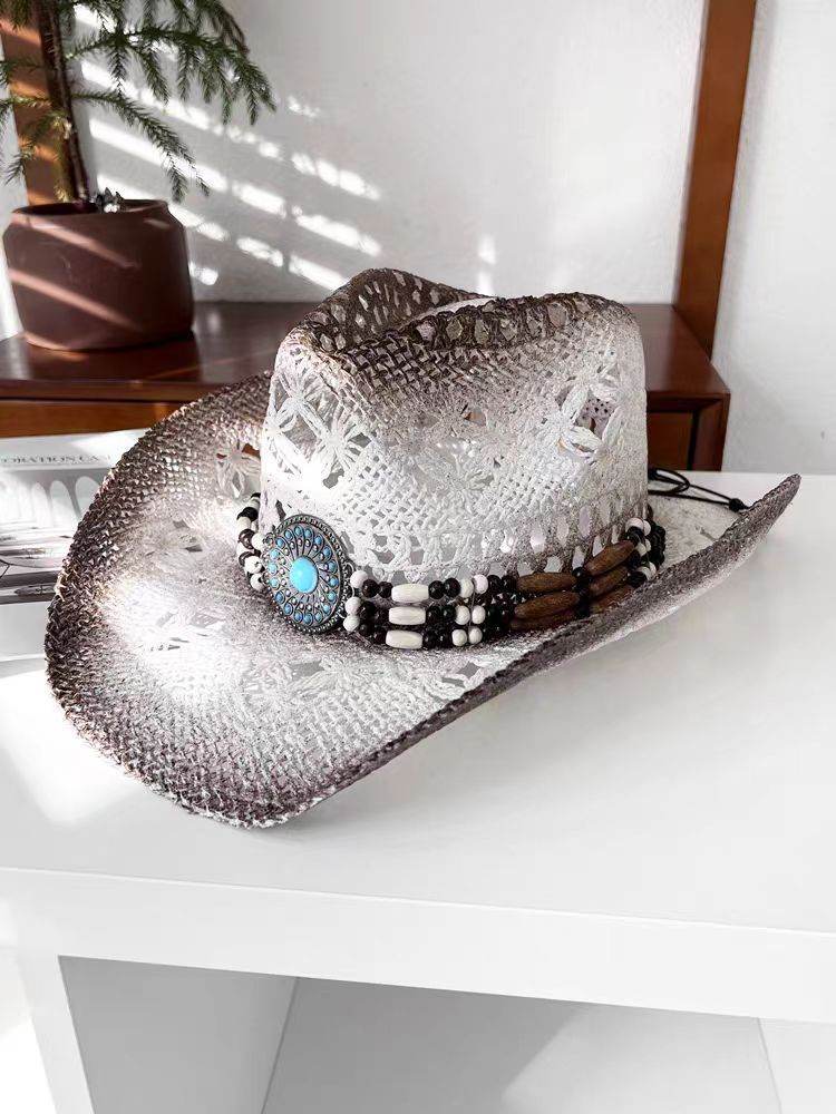 Summer Outdoor Ethnic Style Felt and Straw Cowboy Hat - Velora