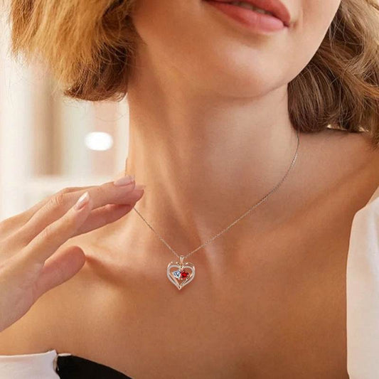 S925 Silver Double Love Necklace With Rhinestones Fashion Personality Heart-shaped Necklace Valentine's Day Gift - Velora