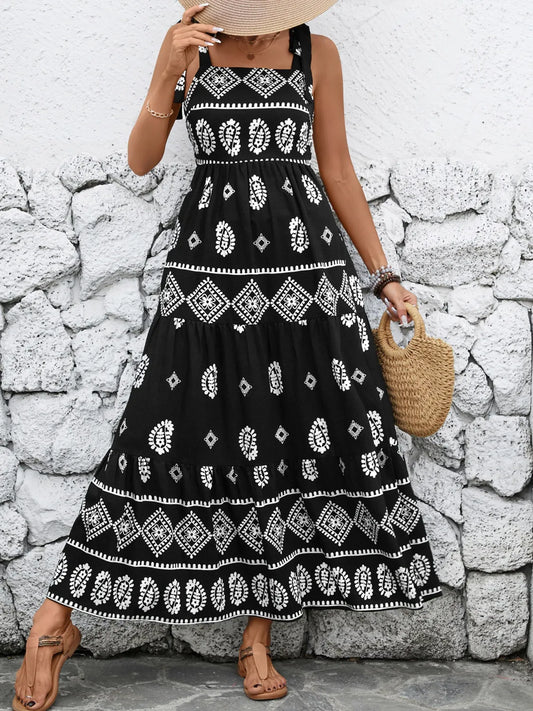 Printed Square Neck Maxi Cami Dress - Velora
