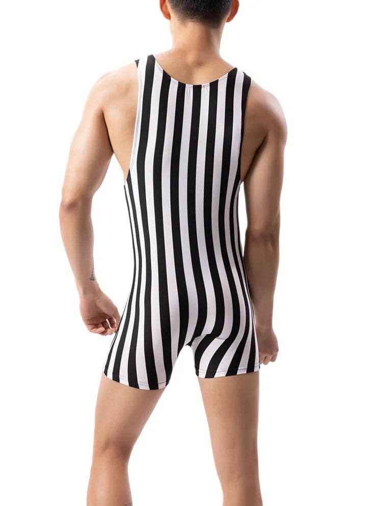 New Vertical Striped Pajamas Sports Swimming Brief Bodysuit for men - Velora