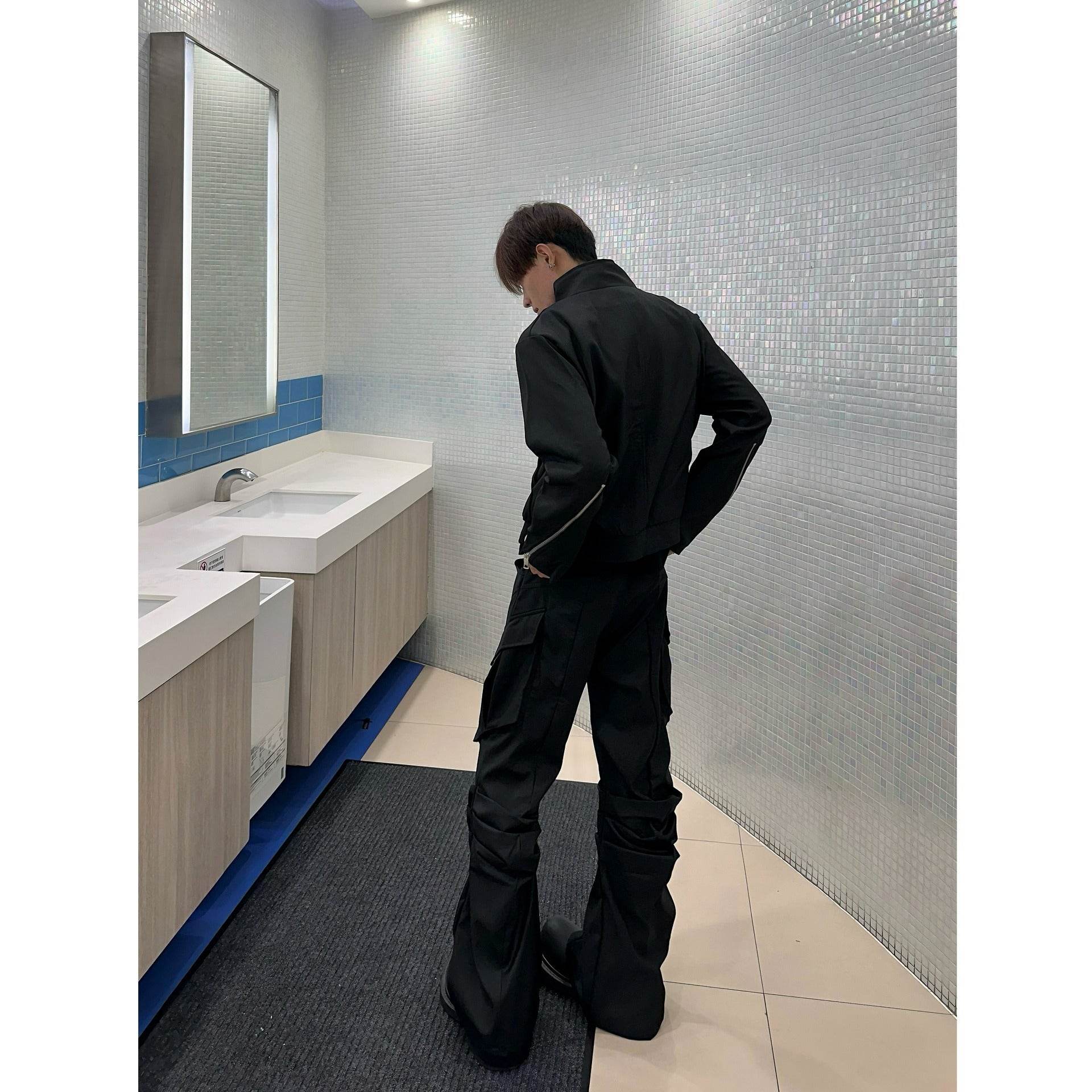 Large Pocket Pleated Black Y2K Cargo Pants Men - Velora