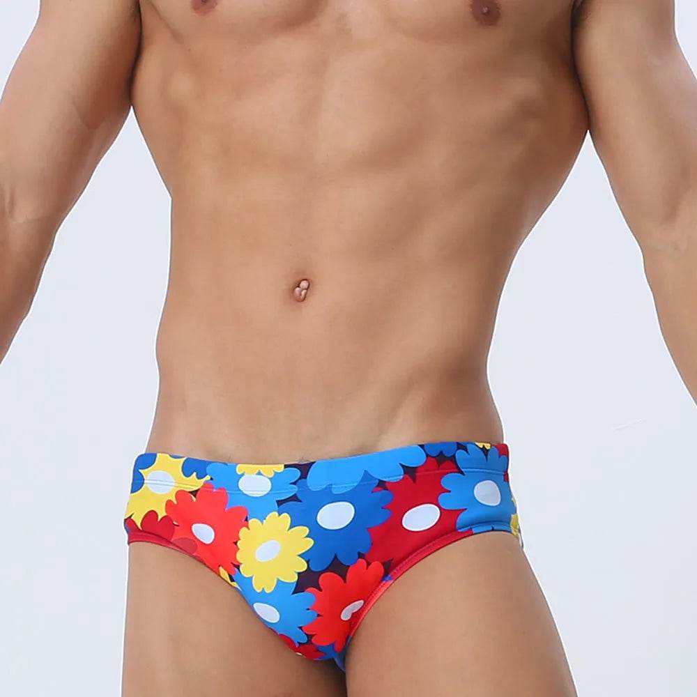 Flower Colorful Printing Swim Briefs - Velora