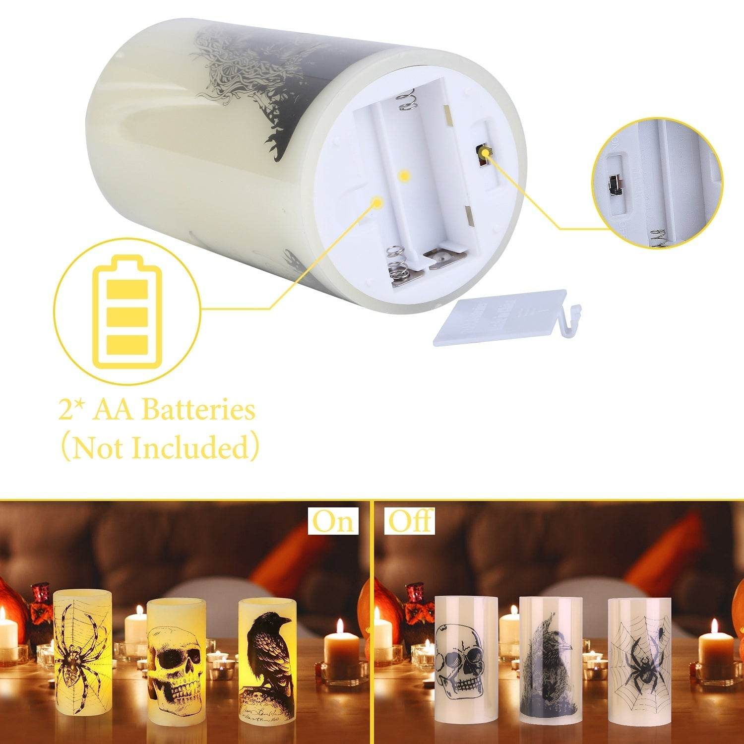 3 Pack Halloween Flameless Candle Lamp With Timer Setting Battery Operated Warm Orange Light Candles For Halloween Party Decoration - Velora