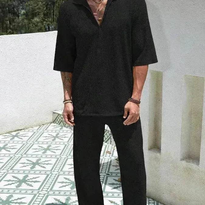 Men's Casual summer 2 piece Pant sets Short sleeved Top and Straight leg pant - Velora