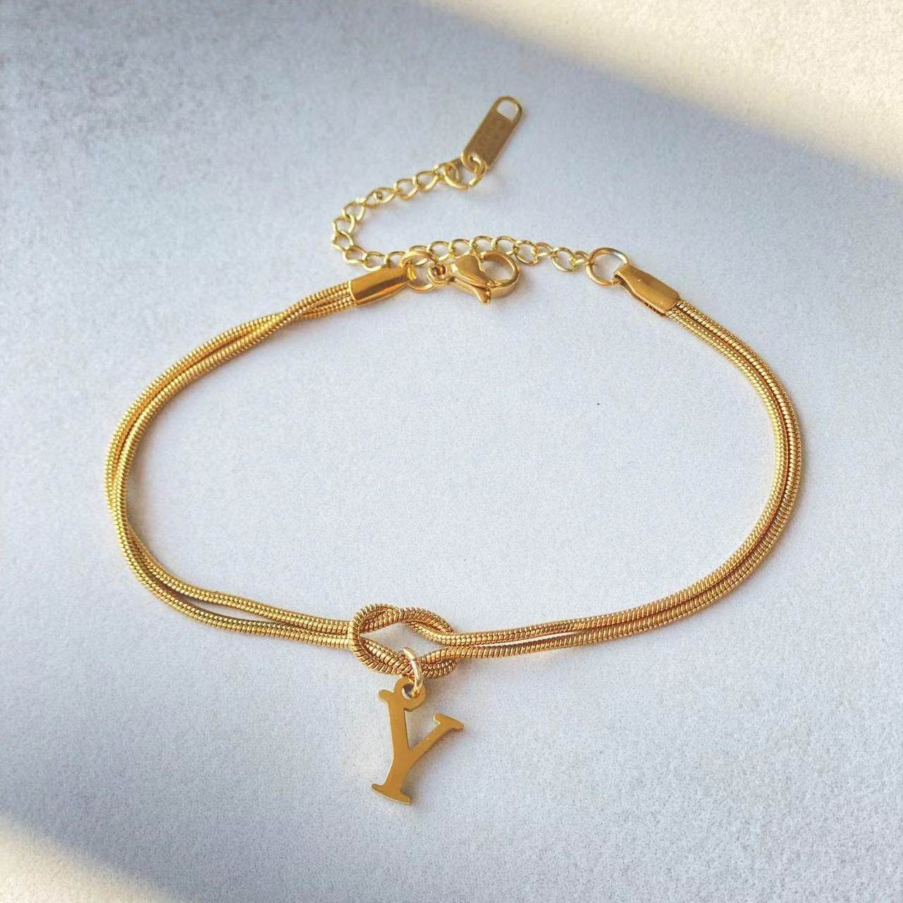 New Letter A-Z Love Knot Bracelets For Women Couple Gold Color Dainty Snake Chain Charm Bracelet Stainless Steel Jewelry Gift Valentine's Day Gifts - Velora
