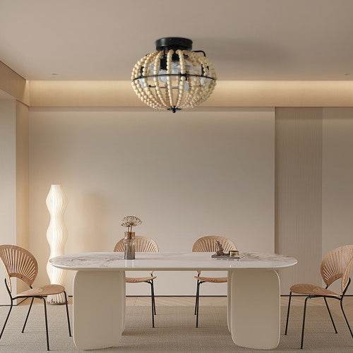 Beaded Fan Lamp Wooden Beaded Chandelier Oak White - Velora