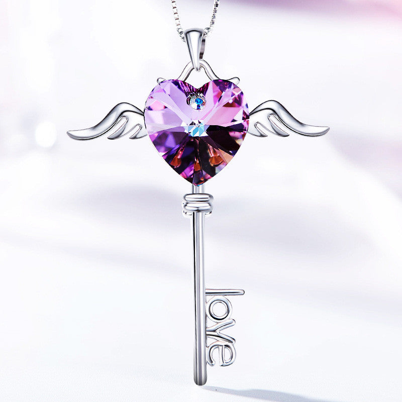 S925 Sterling Silver Angel Necklace with Swarovski Crystals