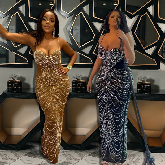 Sleeveless Beaded Long Party dress - Velora