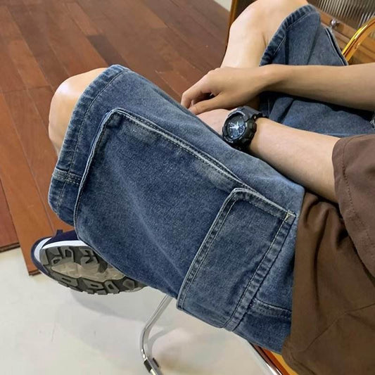Men's Baggy Denim Cargo Shorts – Cotton Casual Jean Shorts for Men S–3XL