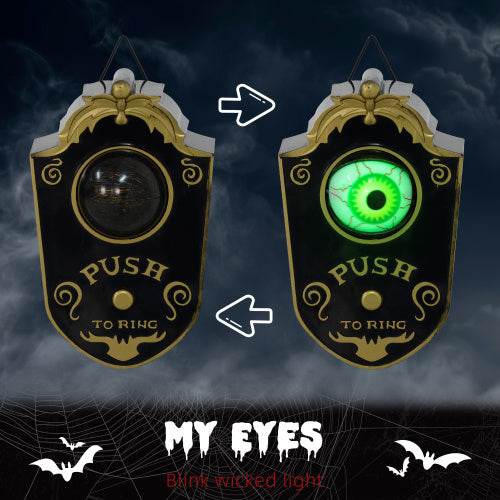 HOMCOM 7.1 Halloween Decoration, Animatronic Doorbell With Simulation Light-up Eyeball, Sound And Motion Activated Animated Prop W Piercing Doorbell Sound - Velora