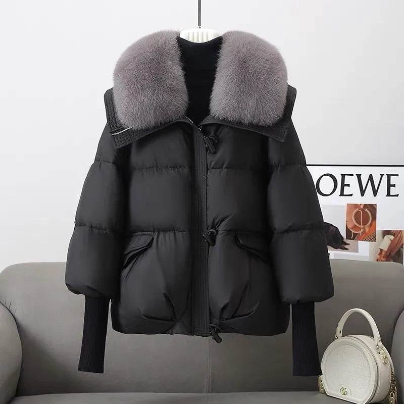 Women Cotton-padded Down Jacket Fur Collar Thick Puffer Winter Coat - Velora