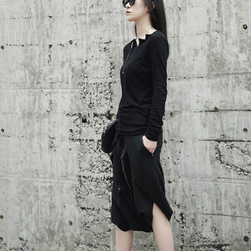Long Sleeve Top Serrated Irregular Collar Base - Velora