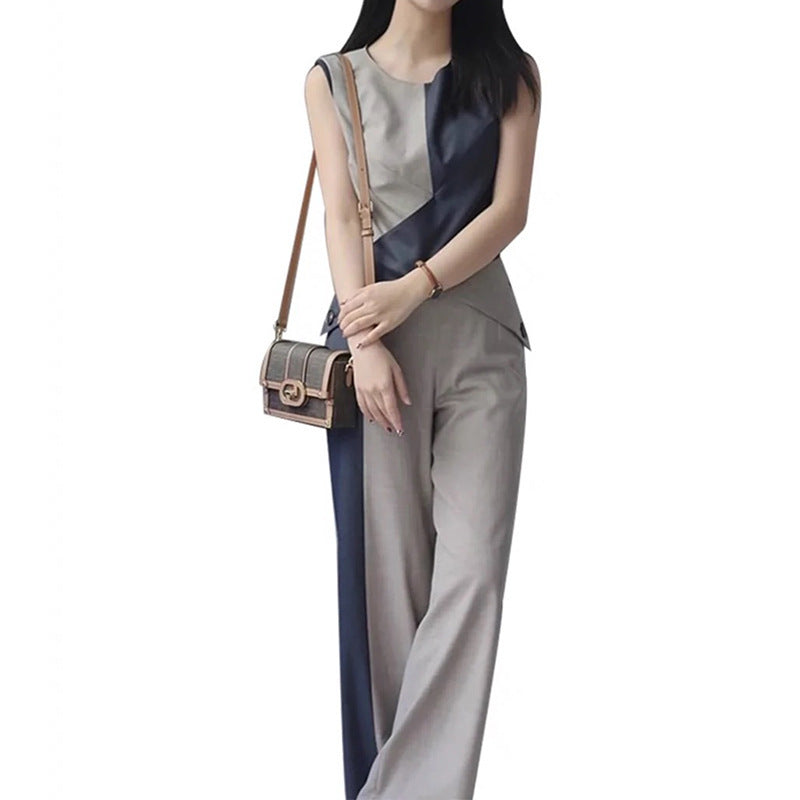 Wool Color Matching Sleeveless Jumpsuit Fashion Commuter