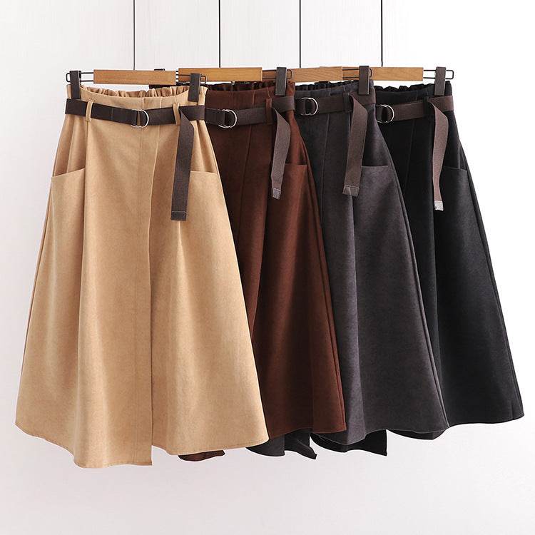 Solid Color Leisure Artistic Pocket High Waist Irregular flared Midi Skirt for work women - Velora