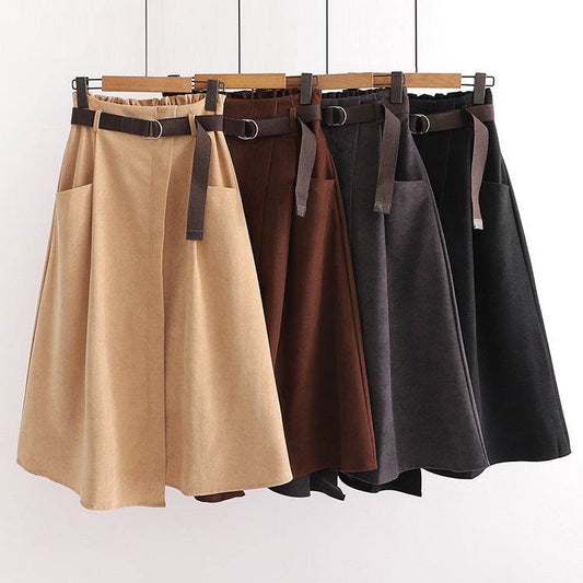 Solid Color Leisure Artistic Pocket High Waist Irregular flared Midi Skirt for work women - Velora