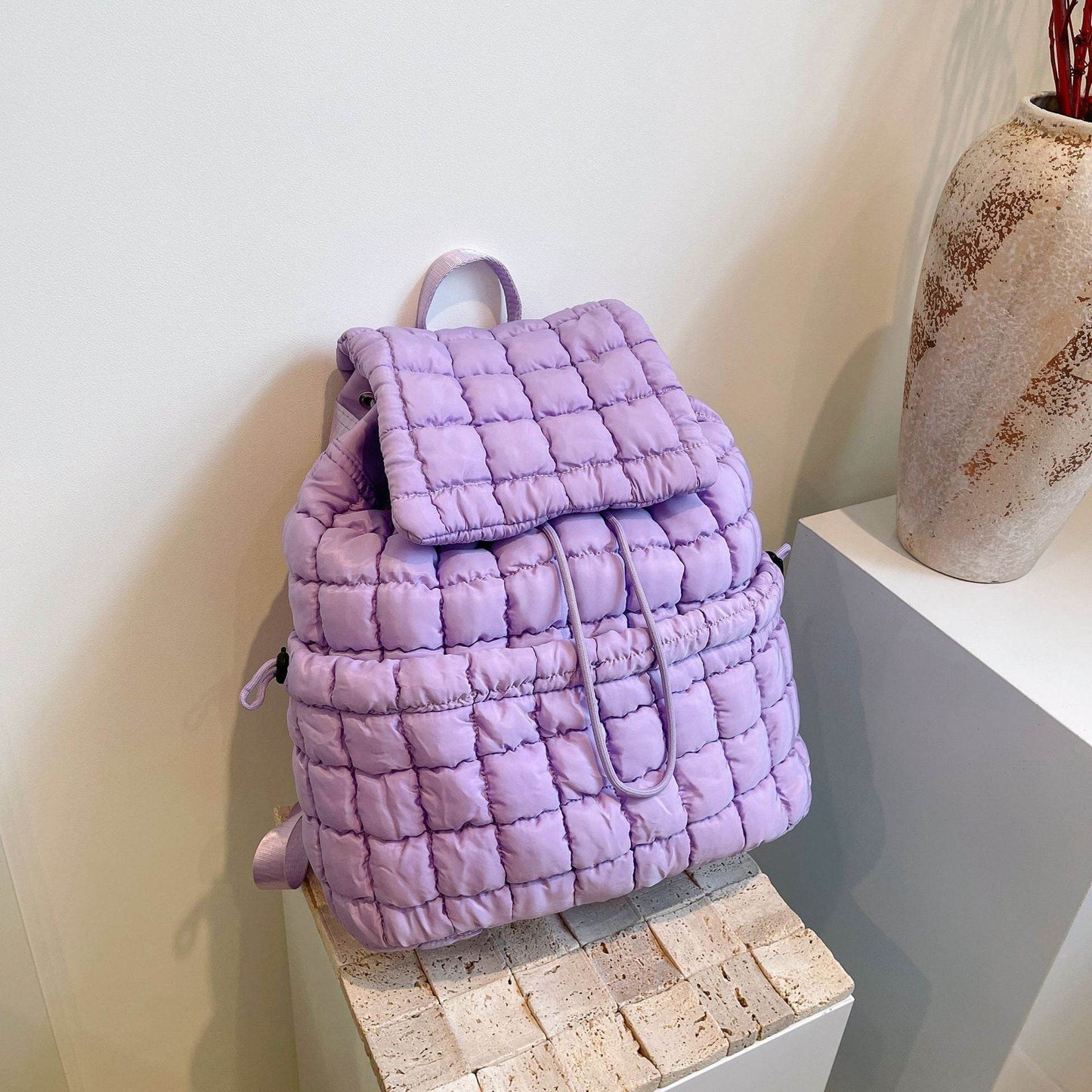 Candy Color Quilted Women Backpack Puffy Down Padded School Bag Large Cotton Travel Back Pack Bags For Women Plaids Shoulder Bag - Velora