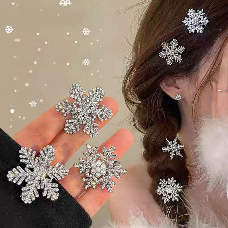 Crystal Snowflake Pearl flower Retro Hair Clip - Velora