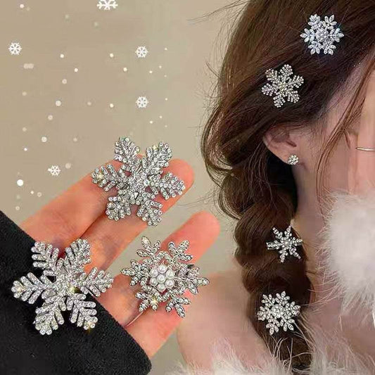 Crystal Snowflake Pearl flower Retro Hair Clip - Velora