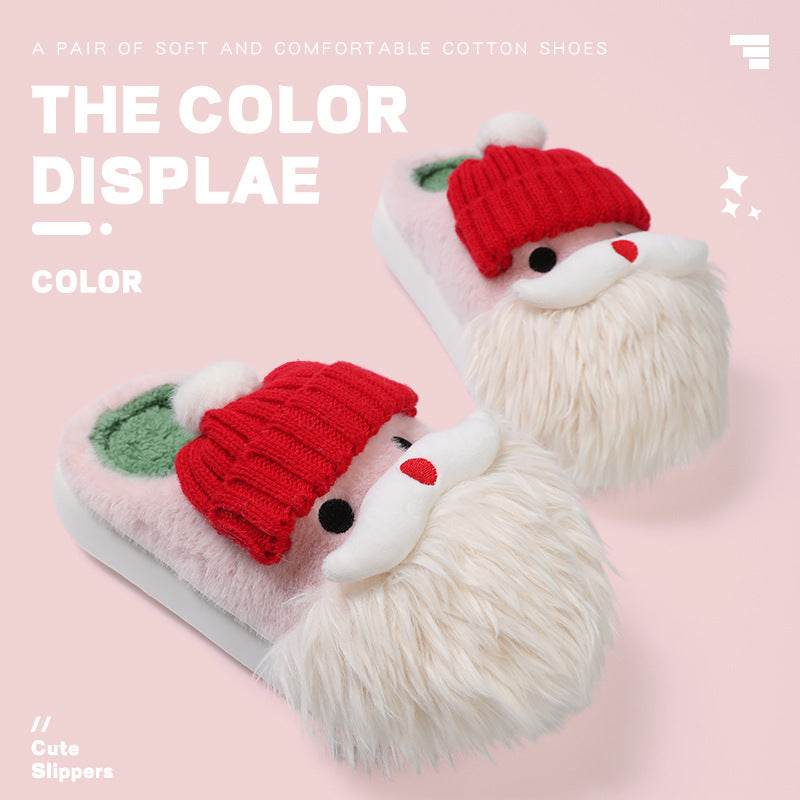 Cute Christmas Santa Claus Home Slippers Winter Warm Indoor Non-slip Floor Plush Shoes For Women - Velora