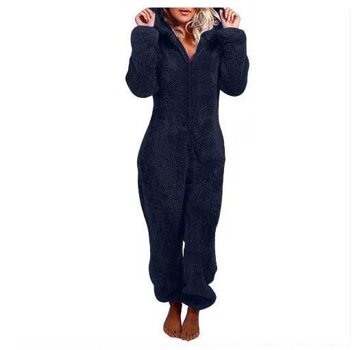 Women Polar Bear Winter hooded pajamas Jumpsuit Lounge wear Sleep wear - Velora