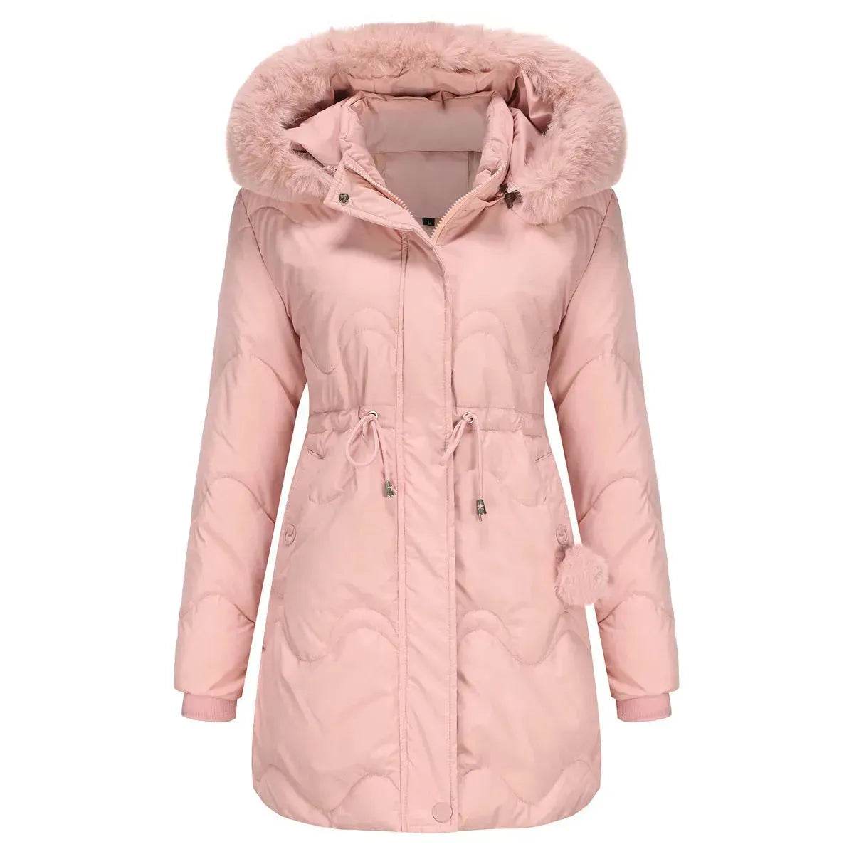 Autumn Winter Fur Collar cotton padded long winter jacket for women - Velora
