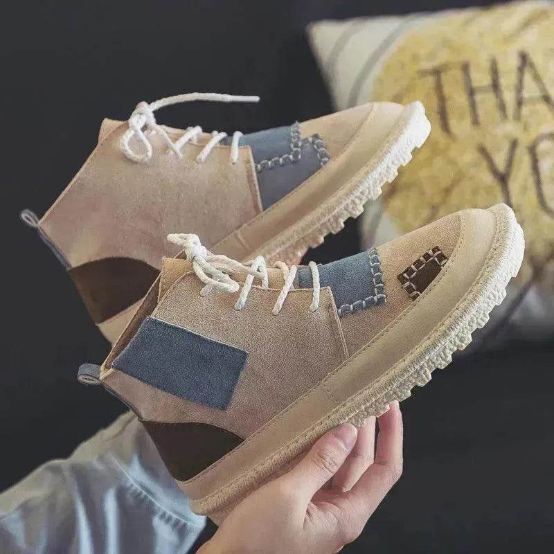 All-match Unisex Canvas Sneakers Shoes Suede Leather High Ankle Sneakers Shoe for Men and Women - Velora