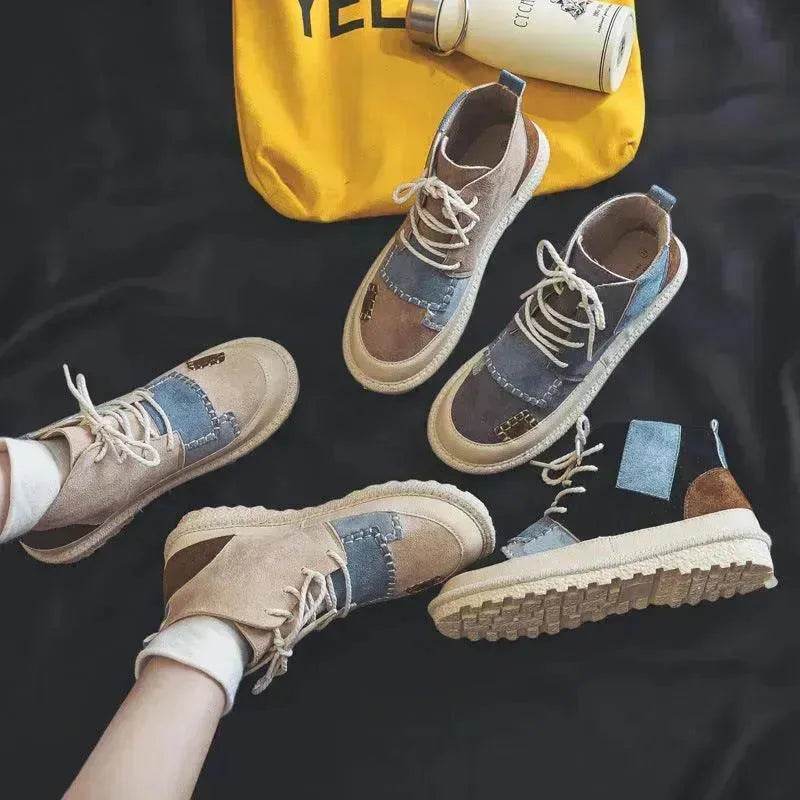 All-match Unisex Canvas Sneakers Shoes Suede Leather High Ankle Sneakers Shoe for Men and Women - Velora