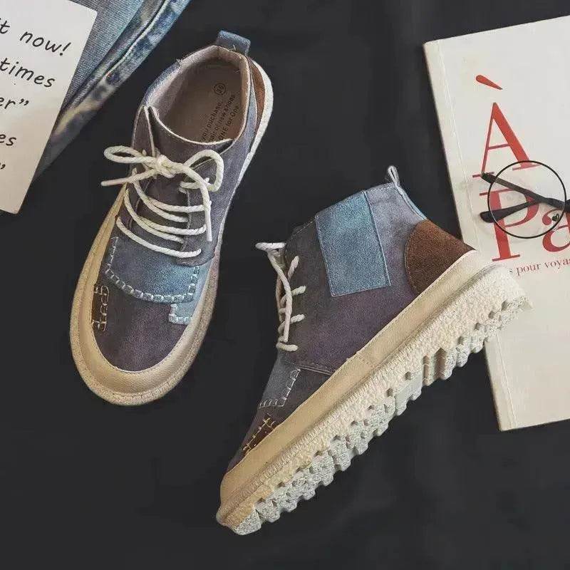 All-match Unisex Canvas Sneakers Shoes Suede Leather High Ankle Sneakers Shoe for Men and Women - Velora