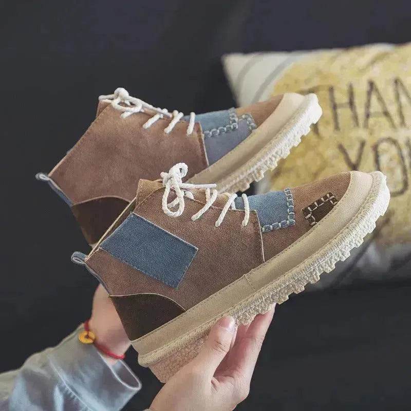 All-match Unisex Canvas Sneakers Shoes Suede Leather High Ankle Sneakers Shoe for Men and Women - Velora